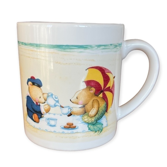 RECYCLED PAPER PRODUCTS Vintage 80s Sailor & Mermaid Bear Beach Mug - Picture 1 of 9